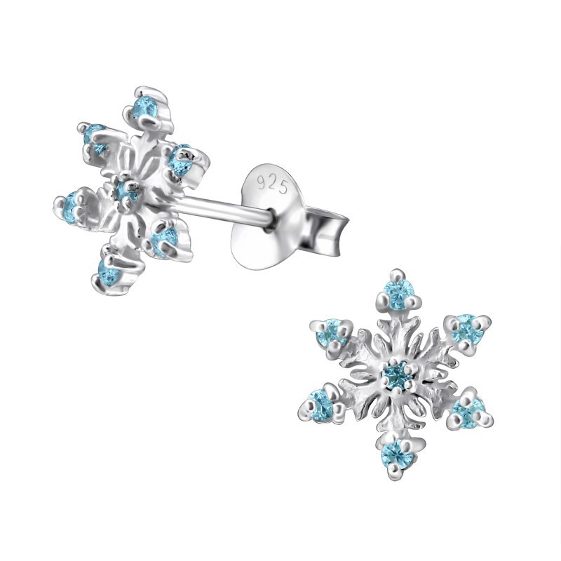 Cercei cu ac Fulg de nea cu zirconiu baby blue - Argint 925 8x8 Cercei cu ac Fulg de nea cu zirconiu baby blue - Argint 925 8x8