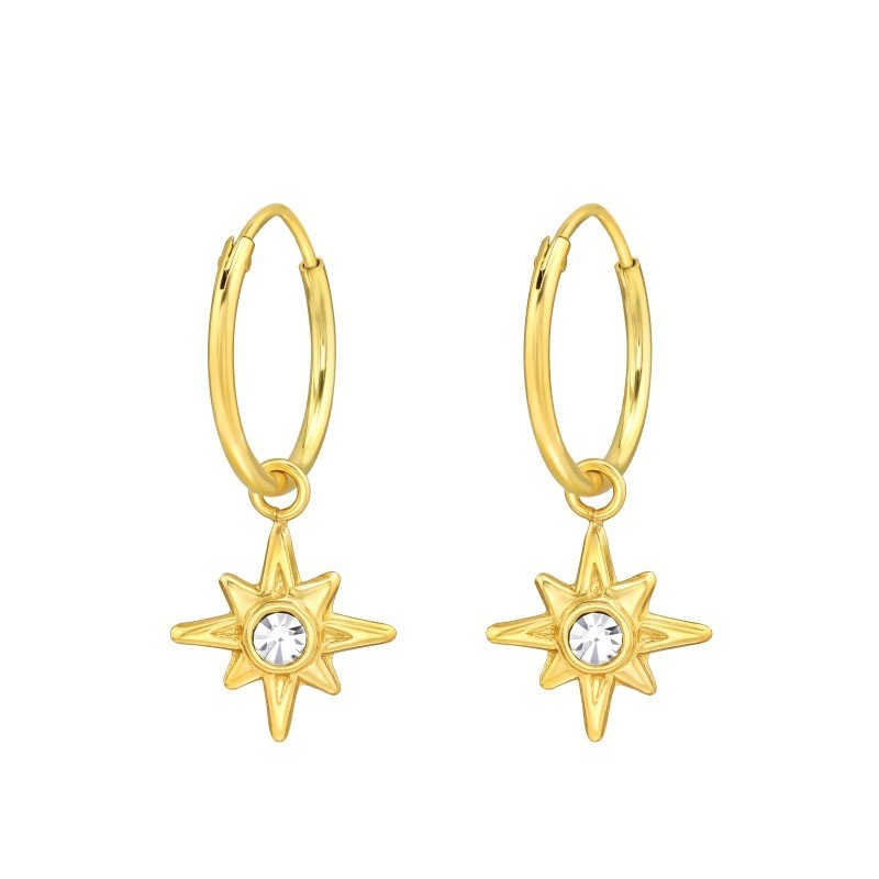Cercei cu stea si cristal - Argint 925 placat cu aur Cercei cu stea si cristal - Argint 925 placat cu aur