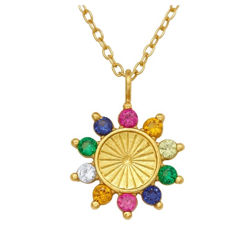 Lant Floare multicolora - Argint 925 placat cu aur Lant Floare multicolora - Argint 925 placat cu aur